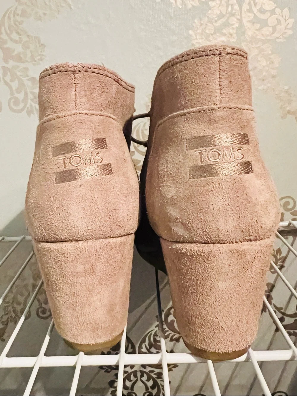 TOMS Desert Wedge Ankle Bootie in Tan Suede